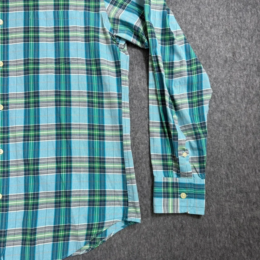 J.Crew Button Down Mens M Blue Summer Plaid Shirt Fit Cotton Long Sleeve